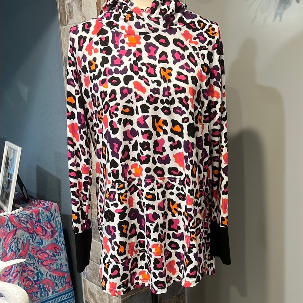 LuLaRoe Amber Hoodie Black and White with Colorful Cheetah Print